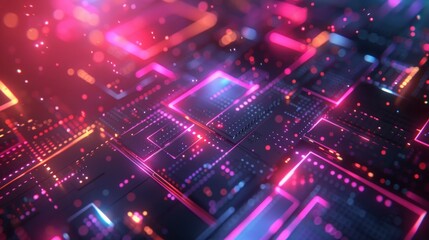 Obraz premium A vibrant and dynamic abstract background featuring colorful neon geometric shapes and glowing lines, evoking modern technology and futuristic digital environments.
