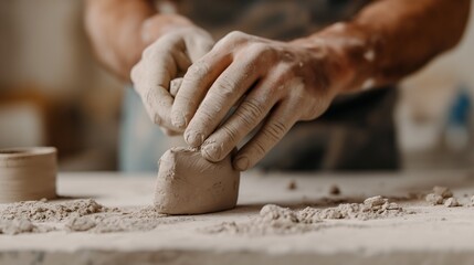 Hands Crafting Clay Sculpture in Studio