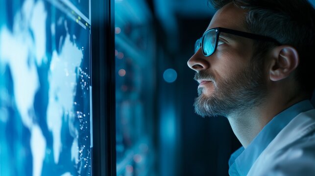 Data Analyst Examining Digital World Map