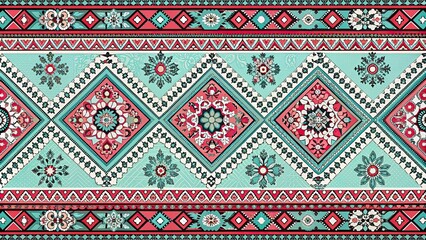 Seamless fabric featuring intricate Asian-inspired designs perfect for embroidery and influenced by local folk culture