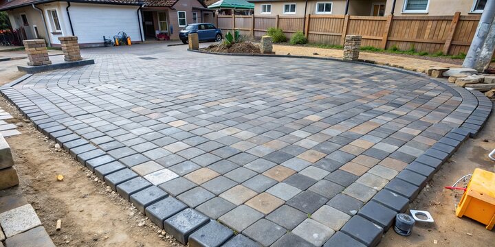 Stone paving installation , Pavers, stones, pavement, construction, laying, design, landscaping, outdoor, patio
