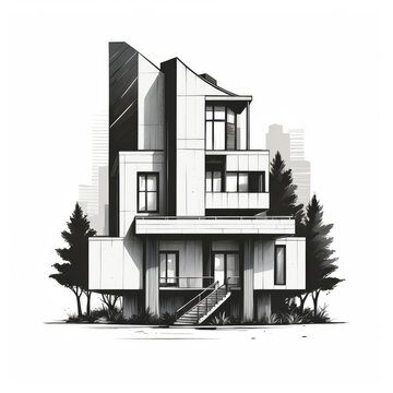recommend clip art: black and white vector illustration of modern house
                    