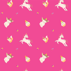 Obraz premium Cute unicorn seamless pattern for textile. Childish magic characters background. Childrens fairy and magic pattern.