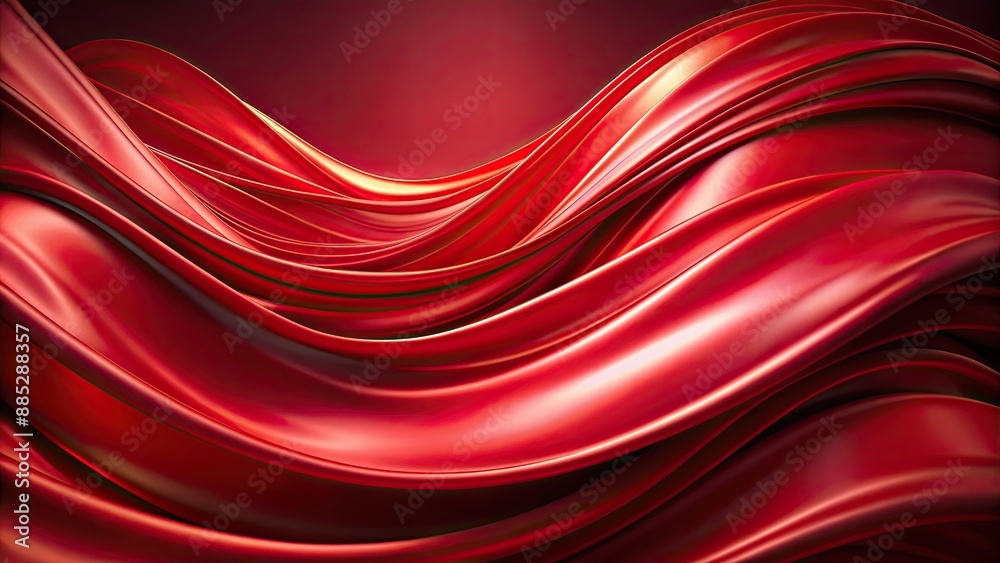 Poster Wave-like movement with red flowing fabrics in the background, wave, movement, red, flowing, fabrics, background, abstract