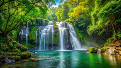 A stunning waterfall in a lush forest setting , nature, scenic, landscape, waterfall, foliage, beauty, serene