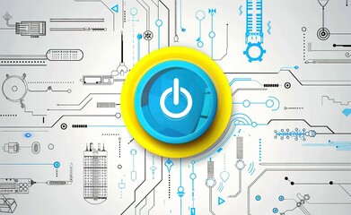 a yellow and blue power button on a white circuit board