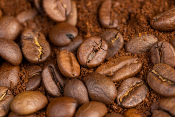 natural ground and roasted coffee for making a drink
