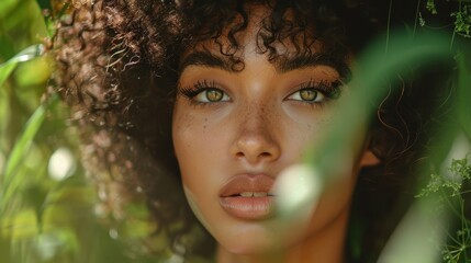 A beauty photographer capturing stunning images of a model with a natural outdoor setting