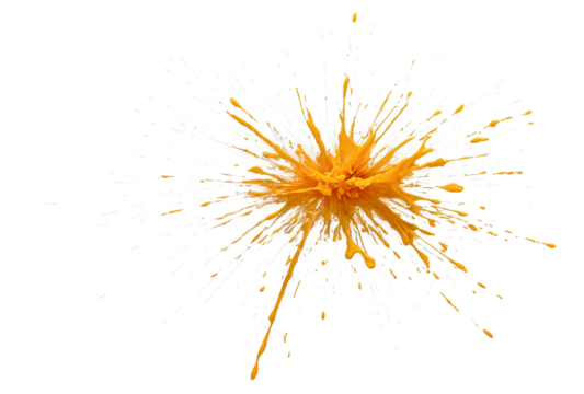 Bright orange and yellow paint splash with sunburst effect isolated on white