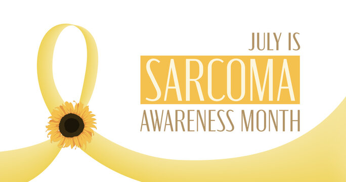 July Sarcoma awareness month banner with sunflower symbol and ribbon vector illustration. Bones cancer campaign design. International health care event.