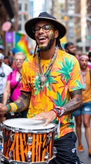 Vibrant Street Performance by Local Artists and Musicians at Labor Day Festival