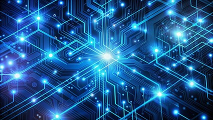 Abstract futuristic blue digital circuit pattern with intricate networks and glowing nodes perfect for technology and innovation themed web designs and backgrounds.