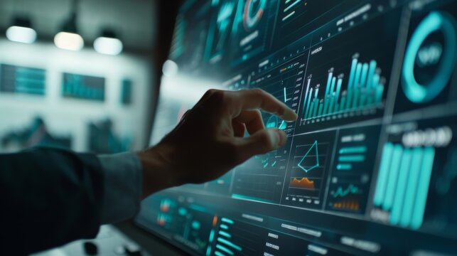 Business finance data analytics graph.Financial management technology.Advisor using KPI Dashboard on virtual screen.