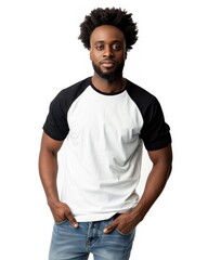 Fototapeta premium black male model with hands in pockets raglan shirt