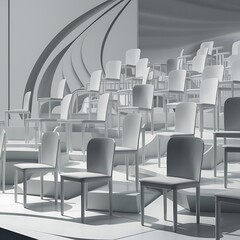Fototapeta premium chairs in background Concept of minimalism & installation art. 3d rendering background