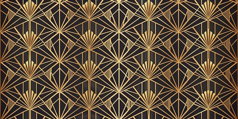 Elegant abstract luxury art deco seamless pattern featuring delicate golden geometric lines, vintage decorative minimalist texture, and ornate details perfect for wallpaper, banners, or cards. © Man888