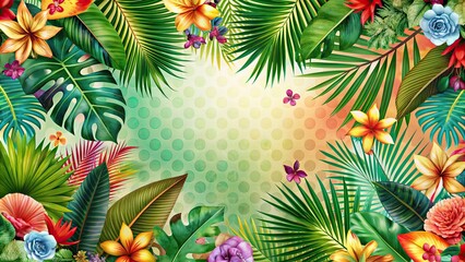 Tropical leaf background with modern shapes in a summer theme , plants, floral elements, tropical, leaves, modern