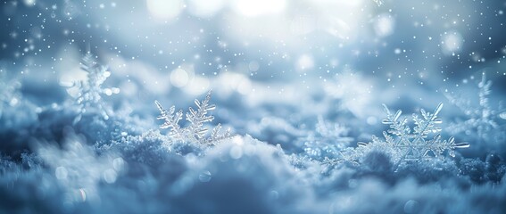 Fototapeta premium Closeup of snowflake on natural snowdrift - Christmas And Winter Background