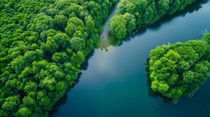 Naklejka premium The Tuchola natural park's green forest and river can be seen from above