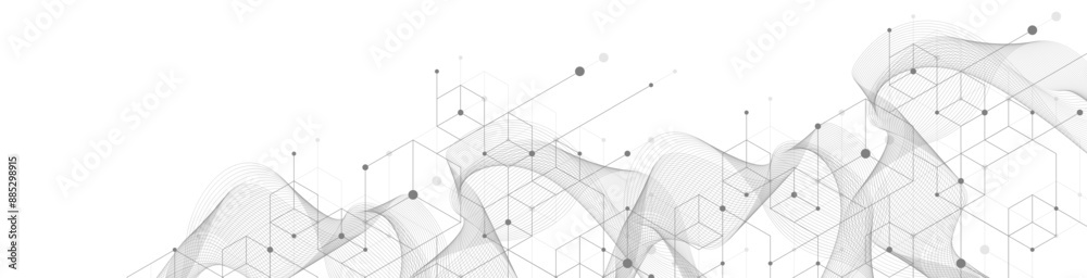 Aufkleber Technology abstract background lines, dots and hexagons. Hexagonal digital concept for poster, banner, header, footer