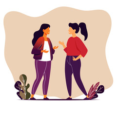 Illustration of two women standing and talking casually 