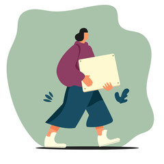 Illustration of a character holding a board and walking 