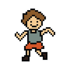 Cute pixel cartoon 8bit character man run or running jog cardio lifestyle for decoration life style 8 bit male boy jog marathon exercise png vector.