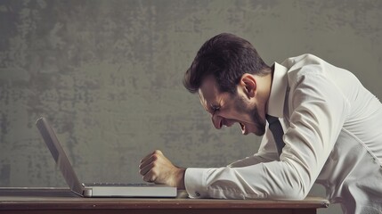 Obraz premium Determined Businessman Concentrating on Laptop at Office Desk