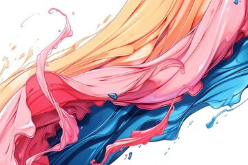 Colorful abstract painting with vibrant swirls of pink blue and yellow paint