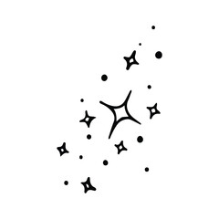 Stars and sparkles doodle illustration. Twinkle, blink, firework, glitter silhouette and glowing symbols in sketch style. Hand drawn vector illustration isolated on white background
