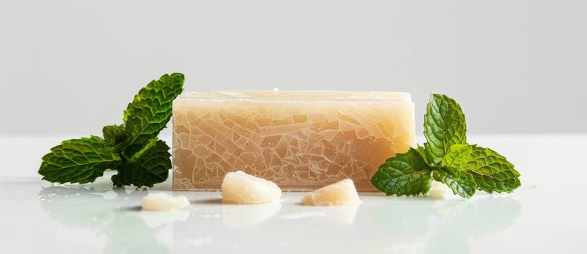 A white background provides a template for your logo to be featured on a natural soap copy space