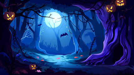 illustration art of halloween cave of bat horror style cartoon