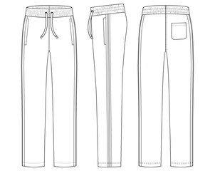 Trouser pant design template and technical fashion Boys Tricot Track Pants vector illustration outline