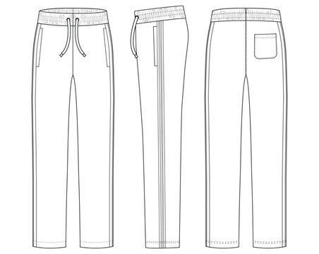 Trouser pant design template and technical fashion Boys Tricot Track Pants vector illustration outline