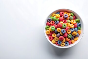 Colorful Cereal in White Bowl.