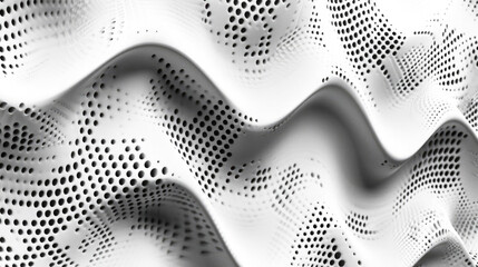 Digital data transfer technology, abstract white wavy black dotted halftone background texture, seamless wallpaper with waves and dots as backdrop pattern