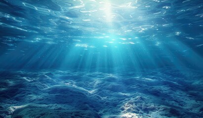 Obraz premium A vast blue ocean with a bright sun shining down on it. The water is calm and the sky is clear, creating a serene and peaceful atmosphere.