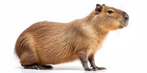 Fototapeta premium Capybara isolated on white background, capybara, animal, rodent, mammal, wildlife, isolated, white background, cute