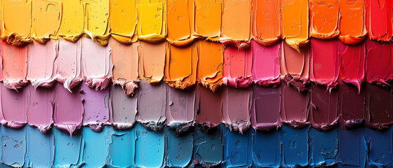 Closeup of concept or collection of rough color plaster or acrylic acryl oil brushstrokes paint painting as background texture wall