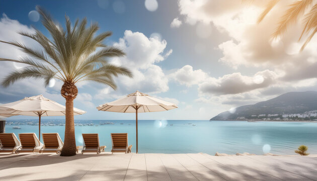 Krajobraz wakacyjny, parasolki na plaży, generative ai