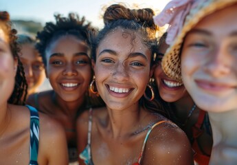 Fototapeta premium Standing together are a group of young multiracial women