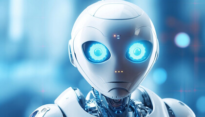 Closeup of AI Cyborg in the future