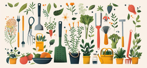 Illustration of things for the garden. Green Garden.