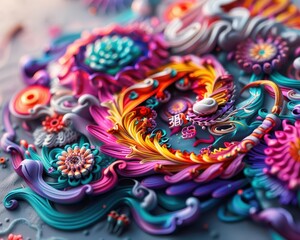 Fototapeta premium Merging 2D illustrations with 3D objects, blurring the lines between dimensions in art