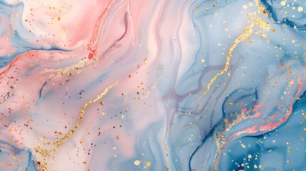 Luxurious Abstract Pink and Blue Marble Texture with Gold Splashes