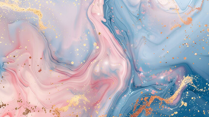 Luxurious Abstract Pink and Blue Marble Texture with Gold Splashes