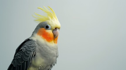 Fototapeta premium A cockatiel bird perched against a minimal white background AI genrated illustration