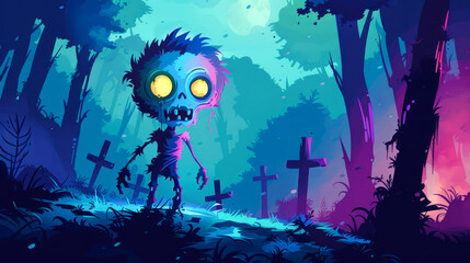 illustration art of horor zombie come out from ground in grave