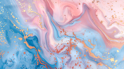 Luxurious Abstract Pink and Blue Marble Texture with Gold Splashes