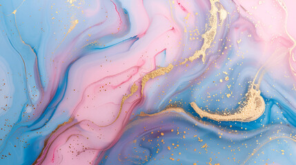 Luxurious Abstract Pink and Blue Marble Texture with Gold Splashes